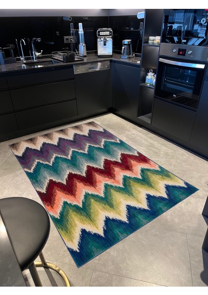Mira 1039 Zigzag Temalı Çok Renkli Tasarım Dokuma Taban Halı