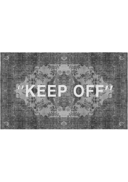 mira Keep Off Yazılı Vintage Siyah Gri 2120 Dokuma Taban Halı fiyatları