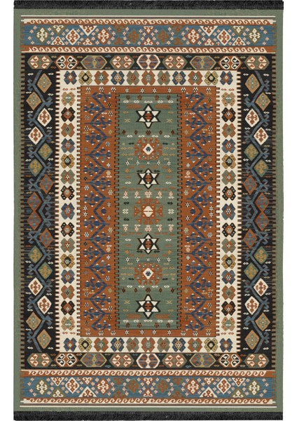 mira 971 Etnik Çok Renkli Vintage Görünüm Dokuma Taban Halı