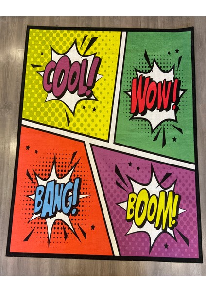 Mira 873 Pop Art Cool Wow Bang Boom Yazılı Halı