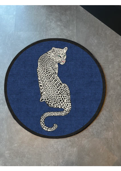 Rugs Modern Mira 1156 Yuvarlak Lacivert Leopar Ja Dokuma Taban Tasarım Halı