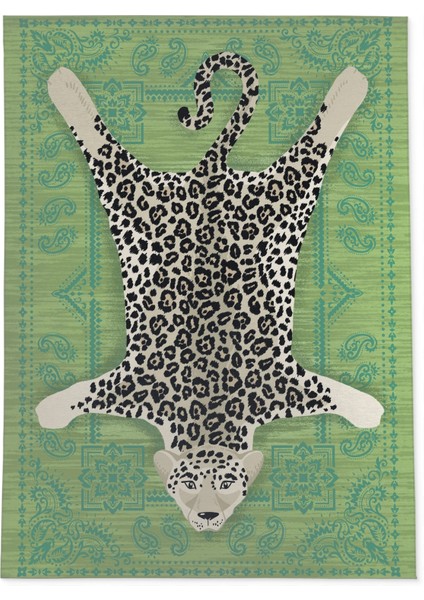 mira 1166 Fıstık Yeşili Leopar ve Vintage Temalı Dokuma Taban Halı