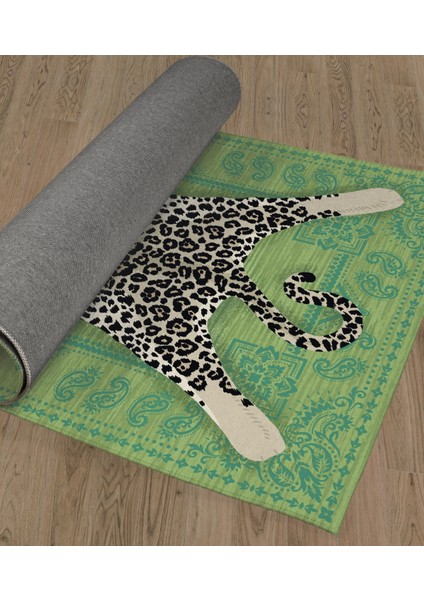 mira 1166 Fıstık Yeşili Leopar ve Vintage Temalı Dokuma Taban Halı fiyatları