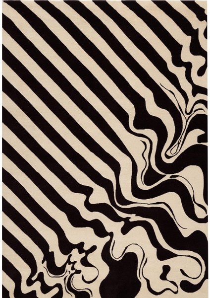 mira 1233 Siyah Bej Soyut Desen Baskılı Dokuma Taban Halı