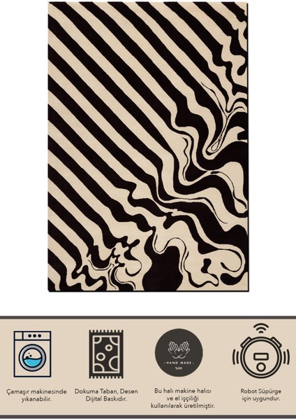 mira 1233 Siyah Bej Soyut Desen Baskılı Dokuma Taban Halı modelleri