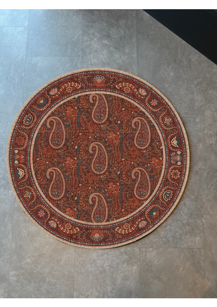 Mira 1157 Yuvarlak Şal Desenli Kiremit Renk Halı
