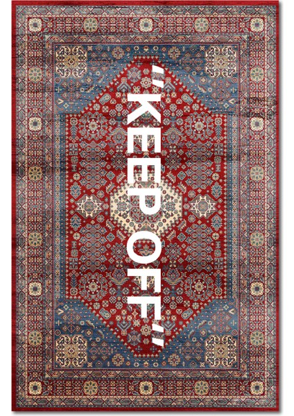 mira 1134 Kırmızı Vintage Iran Halısı Temalı Keep Off Yazılı Dokuma Taban Halı modelleri