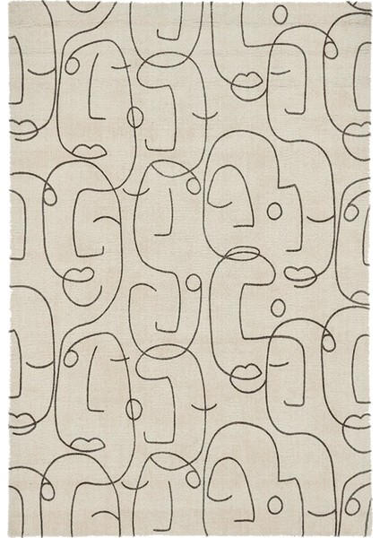 mira 1126 Siyah Bej Minimalist Yüz Figürlü Dokuma Taban Halı