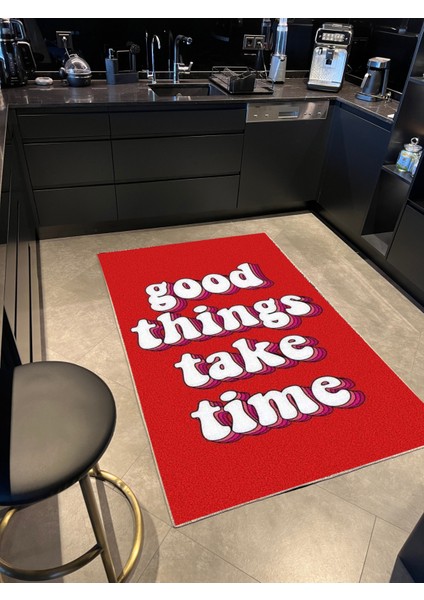 mira 1073 Good Things Take Time Yazılı Dokuma Taban Halı