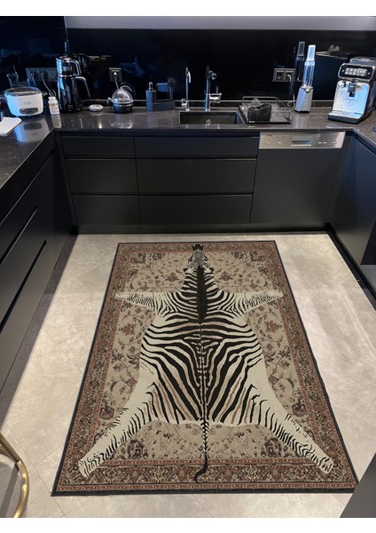 mira 1054 Bej Vintage Tema Zebra Desenli Tasarım Dokuma Taban Halı