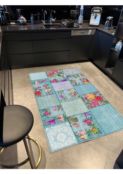 mira 937 Mavi Karabağ ve Patchwork Desenli Dokuma Taban Halı fiyatları