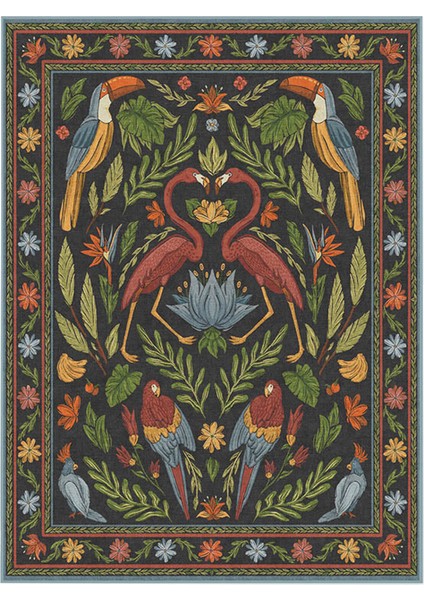 mira 993 Tropikal Tukan Papağan Kuş Temalı Dokuma Taban Tasarım Halı fiyatları