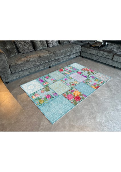mira 937 Mavi Karabağ ve Patchwork Desenli Dokuma Taban Halı modelleri