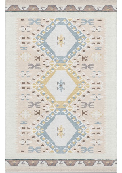 mira 940 Bej Pastel Etnik Desenli Çok Renkli Dokuma Taban Halı