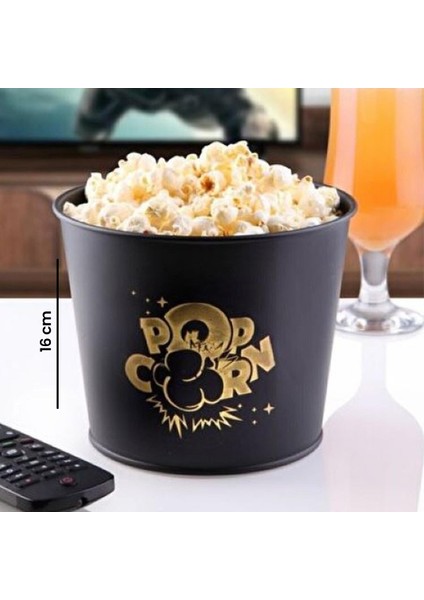 Metal Popcorn Kovası - Siyah