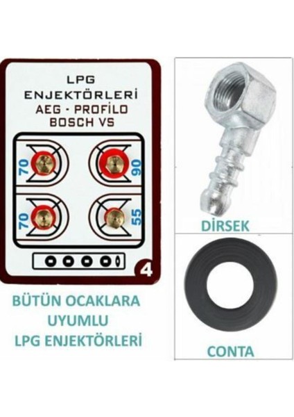 Haydi Lpg Ocak Memesi Enjektör 4 Lü Set, Dirsek Conta Lokma Anahtar Bütün Markalar