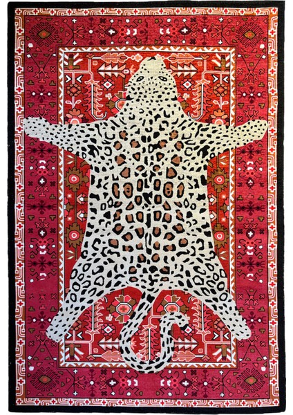 Mira 889 Kırmızı Vintage Görünüm Leopar Halı