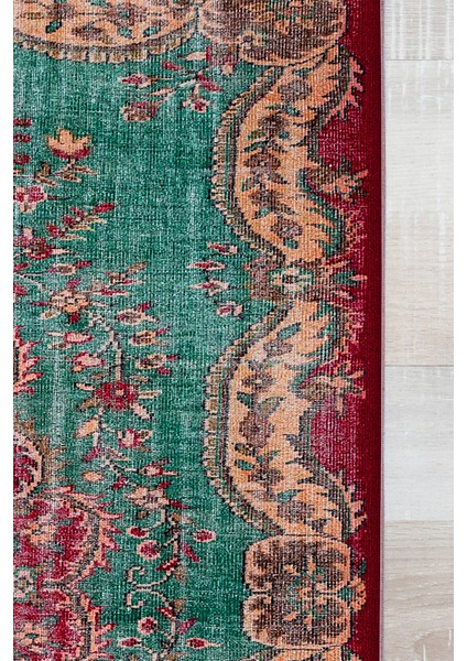 Mira Vintage Eskitme Tarzı Turkuaz Fuşya Dokuma Taban Halı modelleri