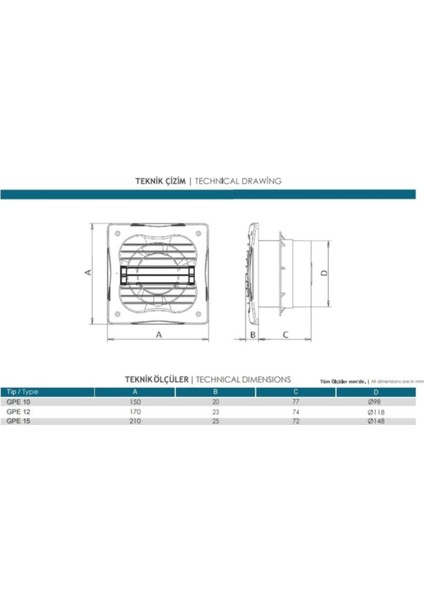 GPE15 Wc-Banyo Fanı 300M3