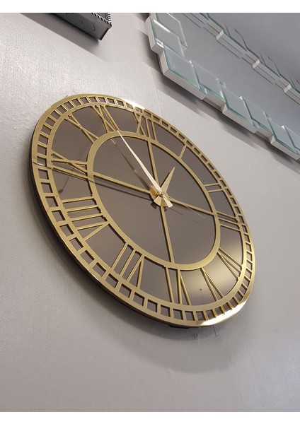 Golden Roma Bronze Model Altın Bronz Renk 50 Cm Dekoratif Aynalı Duvar Saati