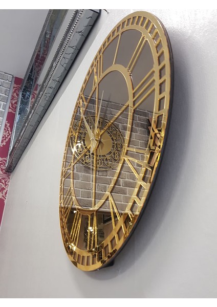 Golden Roma Bronze Model Altın Bronz Renk 50 Cm Dekoratif Aynalı Duvar Saati