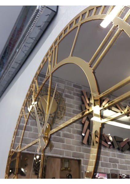 Golden Roma Bronze Model Altın Bronz Renk 50 Cm Dekoratif Aynalı Duvar Saati