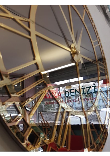 Golden Roma Bronze Model Altın Bronz Renk 50 Cm Dekoratif Aynalı Duvar Saati