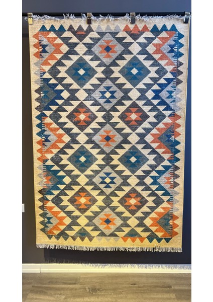 cotton 569 Etnik Renkli Otantik Saçaklı Etnik Dokuma Taban Kilim
