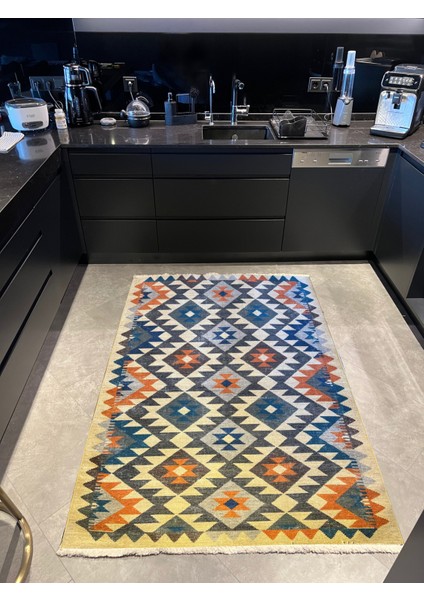 cotton 569 Etnik Renkli Otantik Saçaklı Etnik Dokuma Taban Kilim