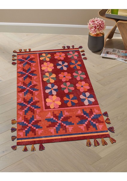 Mira 567 Etnik Çiçek Temalı Saçaklı Etnik Dokuma Taban Kilim fiyatları