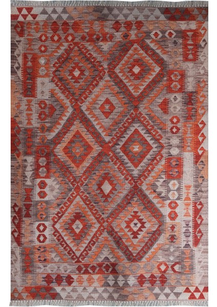 Cotton Pamuklu Çok Renkli Kiremit Tonlarda Otantik Desenli Kilim 501