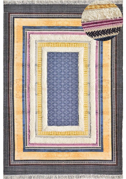 Rustik Lacivert 4000 Iskandinav Çok Renkli Kilim