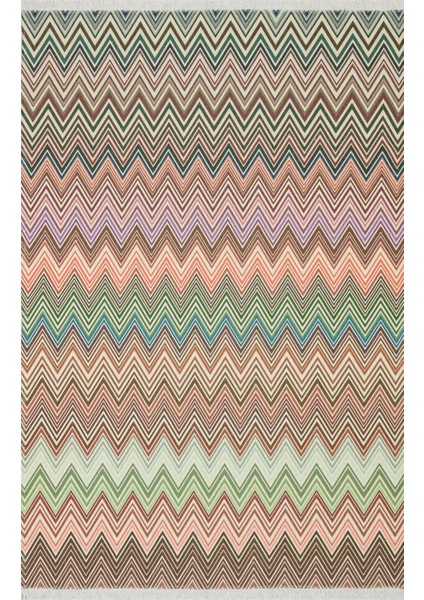 Cotton 544 Pastel Tonlarda Çok Renkli Zigzag Desenli Kilim