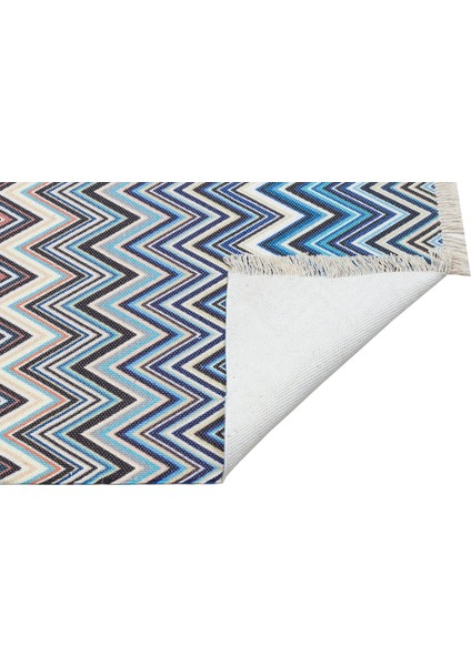 Cotton Zigzag Desenli Çok Renkli Kilim 541