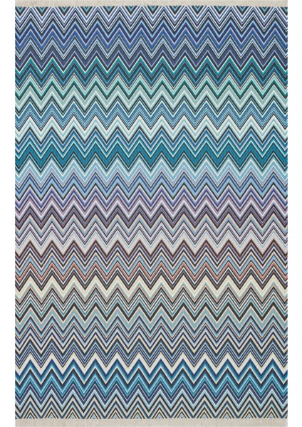 Cotton Zigzag Desenli Çok Renkli Kilim 541
