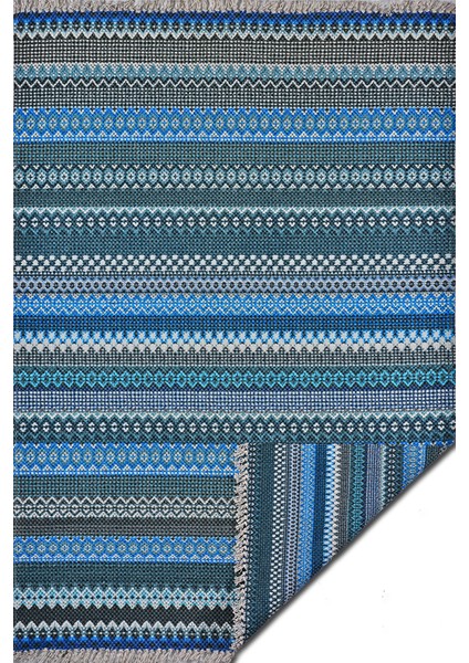 Alara Blue 3206 Çift Taraflı Mavi Lacivert Tonlarında Çift Taraflı Kilim