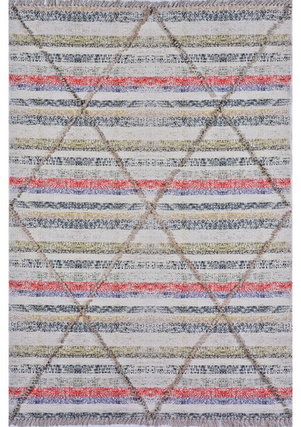 Rustik Pudra 4005 Pastel Tonlarda Ponpon Detaylı Kilim