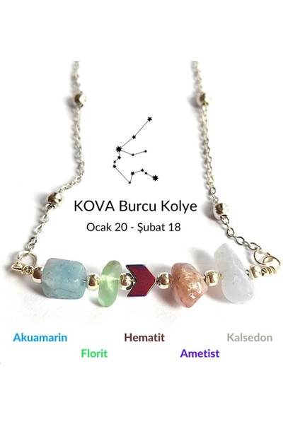 Tasarım Kova Burcu Doğaş Taşlı Kolye 45 cm