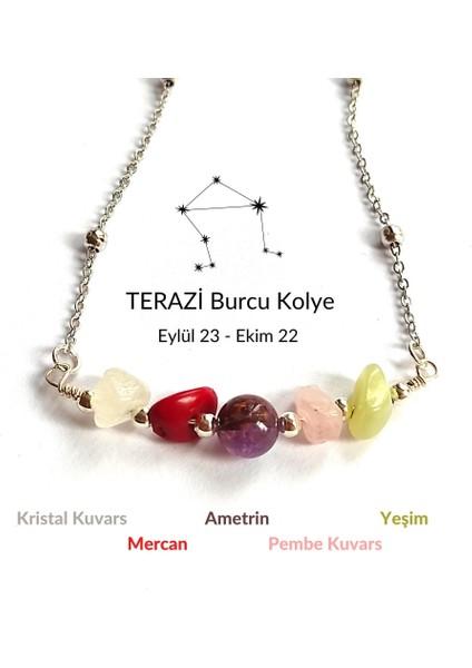 Tasarım Terazi Burcu Doğal Taşlı Kolye 45 cm