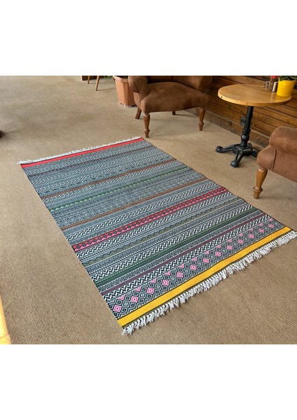 Cotton 557 Etnik Desenli Dokuma Taban Çok Renkli Kilim