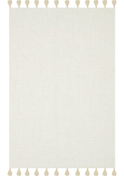 Rugs Modern Moroccan 9009 Ekru Hasır Görünüm Ekru Püsküllü Modern Kilim