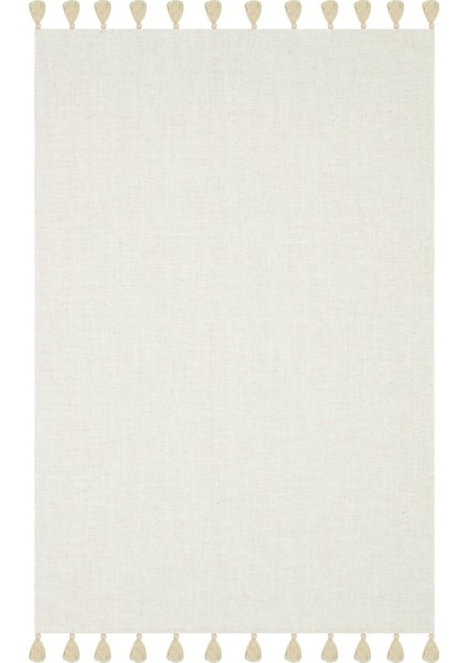 Moroccan 9009 Ekru Hasır Görünüm Ekru Püsküllü Modern Kilim