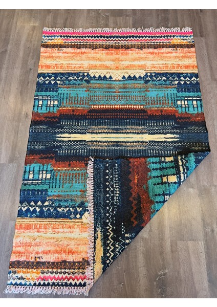 Cotton 550 Turkuaz Turuncu Desenli Çift Taraflı Çok Renkli Kilim fiyatları