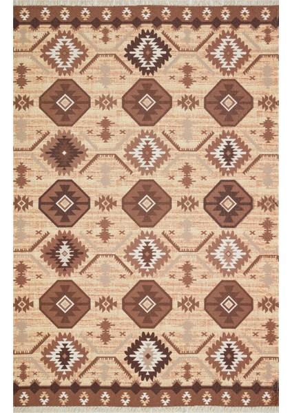 Moroccan 519 Etnik Desenli Boho Stil Jüt Görünüm Saçaklı Kilim