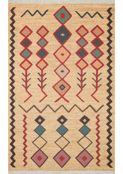 Moroccan 535 Etnik Desenli Boho Stil Jüt Görünüm Saçaklı Kilim