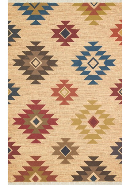 Moroccan 531 Etnik Desenli Jüt Görünüm Saçaklı Kilim