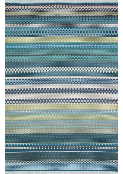 Rugs Modern Cotton 548 Turkuaz ve Haki Çok Renkli Dokuma Taban Kilim