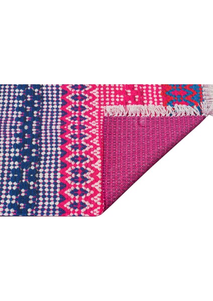 Cotton 547 Canlı Çok Renkli Fuşya Turuncu Dokuma Taban Kilim