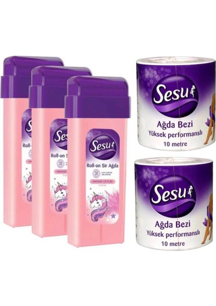 Hassas Cilt Pudralı Kartuş Ağda 3 Adet +Rulo Ağda Bezi 10 Metre 2 Adet