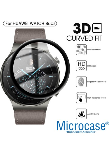 Huawei Watch Buds Tam Kaplayan Kavisli Ekran Koruyucu 3D Pet Film - Siyah AL3385